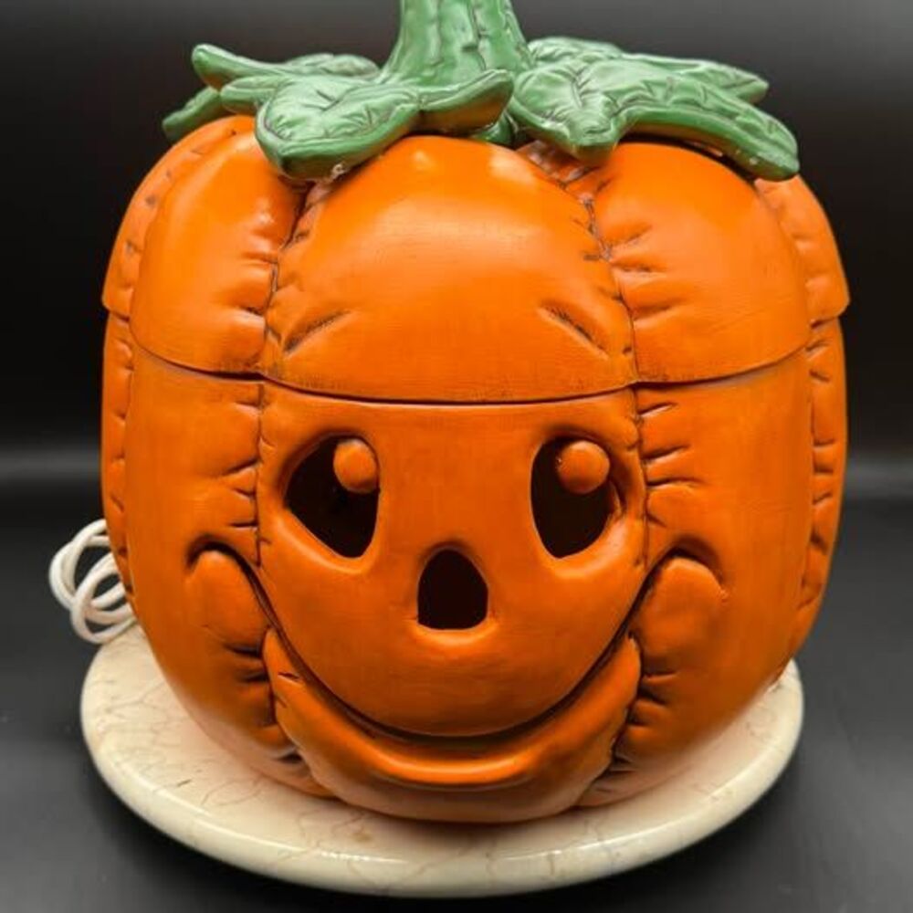 Vintage Ceramic Pumpkin Jack-O'-Lantern Lamp